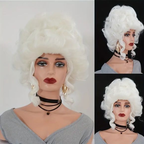Costume Wig Royal Court Hat Wig, Role Playing 18" Wig, Pure White Cosplay Wig